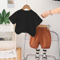 Boys Black Flower Applique Short Sleeves T-Shirt With Shorts Set 2 pc. Sets