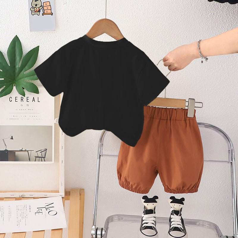 Boys Black Flower Applique Short Sleeves T-Shirt With Shorts Set 2 pc. Sets