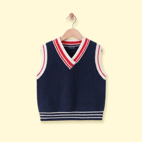 Boys Navy Blue Striped Sleeveless Sweater Vest Sweaters & Cardigans Navy Blue 1-2 Y