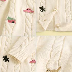 Girls Off White Embroidered Long Sleeve Cardigan Sweaters & Cardigans
