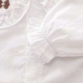 Girls White Peter Pan Collar Top With Denim Dungaree Sets 2 pc. Sets