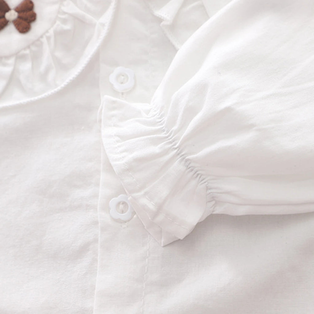 Girls White Peter Pan Collar Top With Denim Dungaree Sets 2 pc. Sets