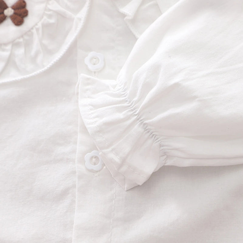 Girls White Peter Pan Collar Top With Denim Dungaree Sets 2 pc. Sets