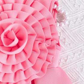 Girls Adorable Pink Sleeveless Dress with 3D Flower Embellishment Casual Dresses