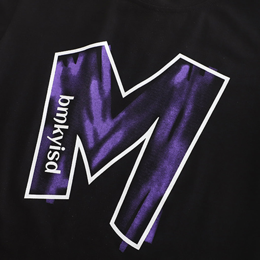 Boys Black Typographic Printed Short Sleeves T-Shirt With Purple Shorts Set 2 pc. Sets
