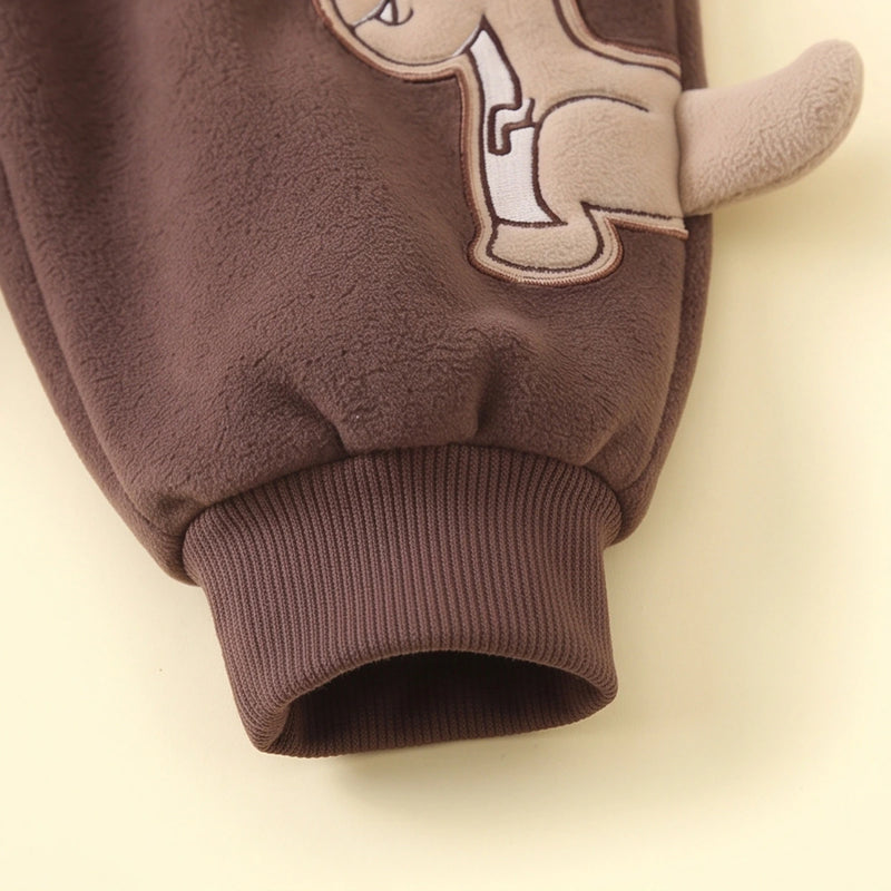 Boys Brown Dinosaur Applique Jogger Joggers