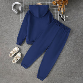 Boys Navy Blue Printed Fur Lined Sweatshirt With Pants Sets 2 pc. Sets