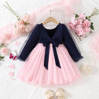 Girls Navy Blue Puff Sleeve Fit & Flare Dress Casual Dresses