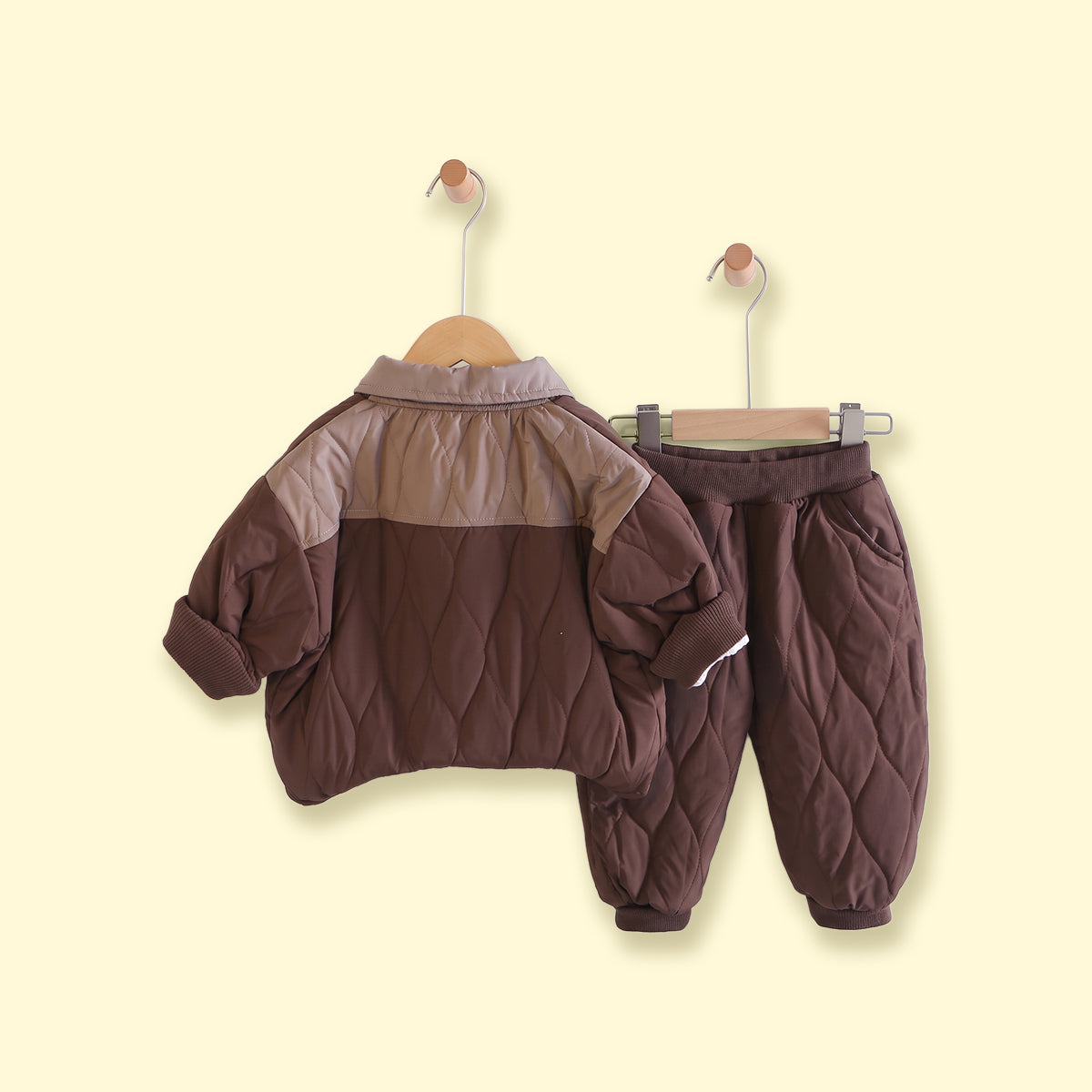 Boys Dark Brown Quilted Jacket & Joggers Co-ord Sets Sets