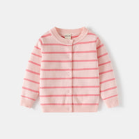Girls Light Pink Cardigan With Self-design Stripe Patterns Sweaters & Cardigans