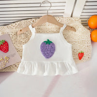 Girls Purple 3D Strawberry Applique Sleeveless Top With Denim Shorts Set Sets