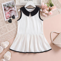 Girls White Peter Pan Collar A-Line Dress Casual Dresses White 1-2 Y