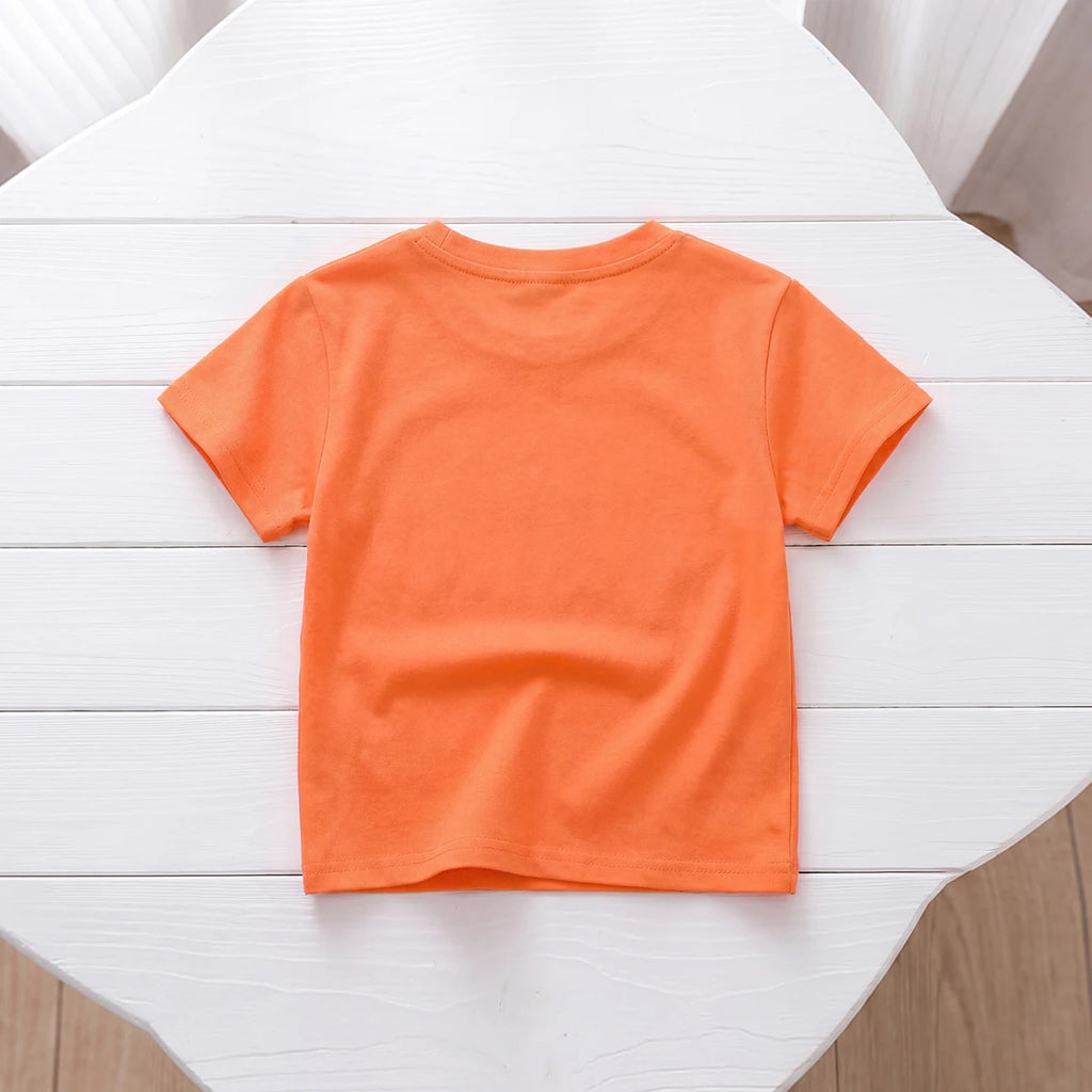 Girls Orange Short Sleeve Happy Weekend Typography Print T-Shirt Tshirts