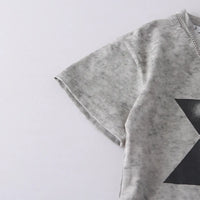 Boys Light Grey Geometric Print Round Neck T-Shirt With Shorts Sets Sets
