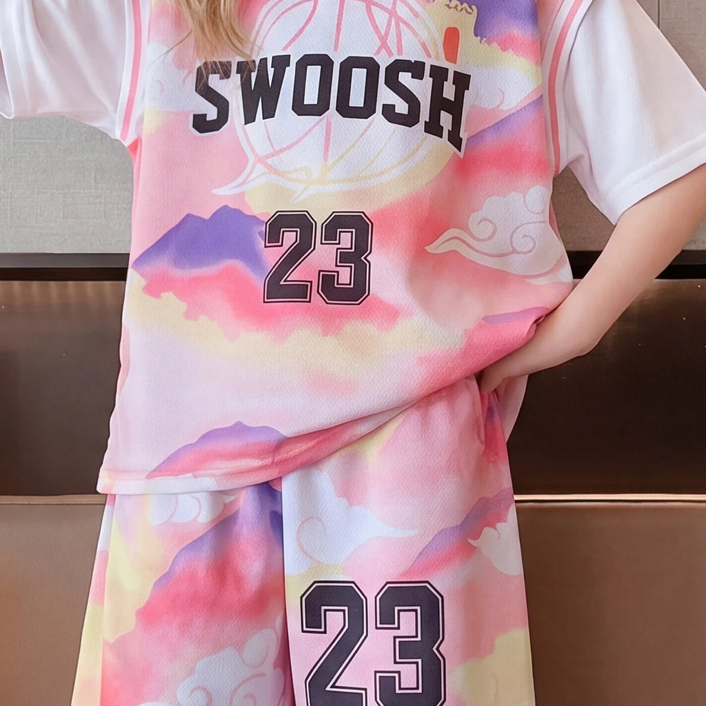 Girls Pink Alphanumeric Printed Short Sleeve T-Shirt With Shorts Sets 2 pc. Sets