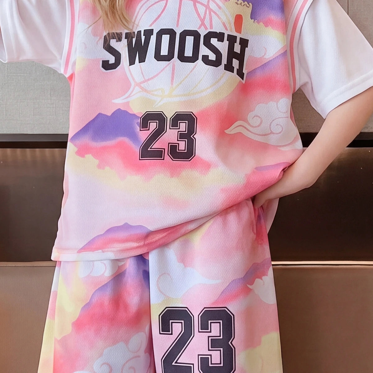 Girls Pink Alphanumeric Printed Short Sleeve T-Shirt With Shorts Sets 2 pc. Sets