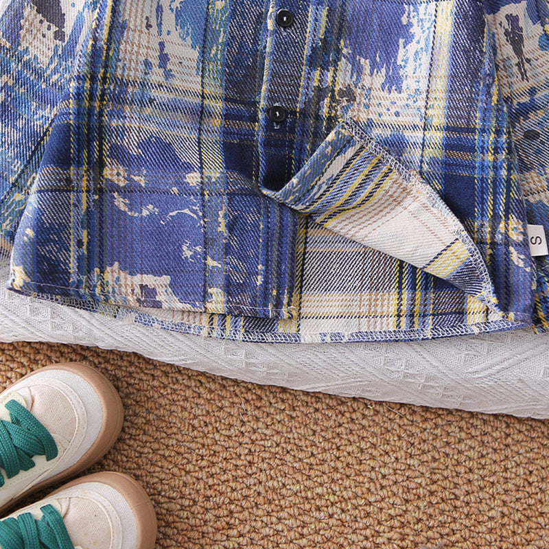 Boys Blue Checked Shirt With T-Shirt & Denim Pants Set Sets