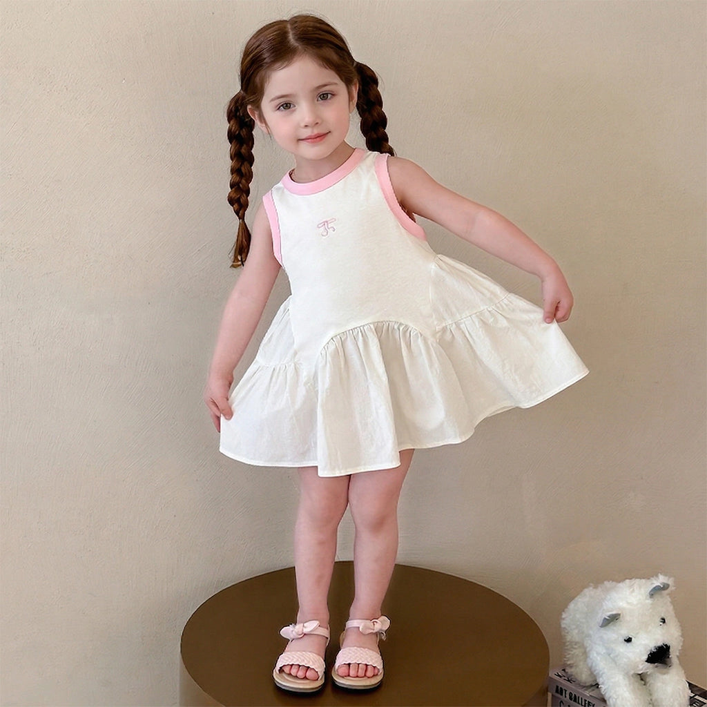 Girls Pink Self-Design Sleeveless A-line Dress Casual Dresses Pink 1-2 Y