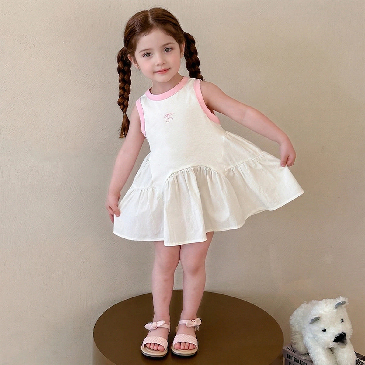 Girls Pink Self-Design Sleeveless A-line Dress Casual Dresses Pink 1-2 Y