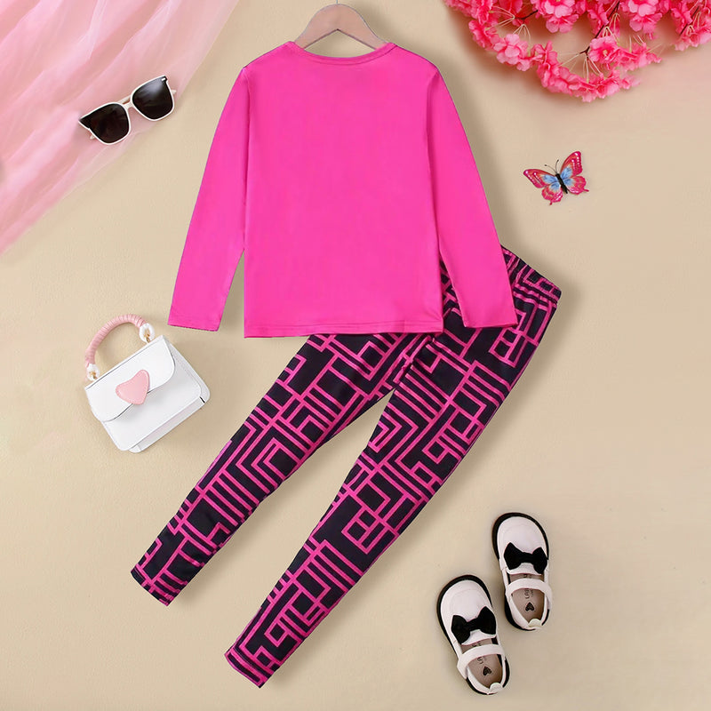 Girls Fuchsia Graphic T-Shirt With Printed Pants Set 2 pc. Sets