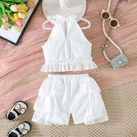 Girls White Ruffle Halter Top With Shorts Co-ord Sets Sets