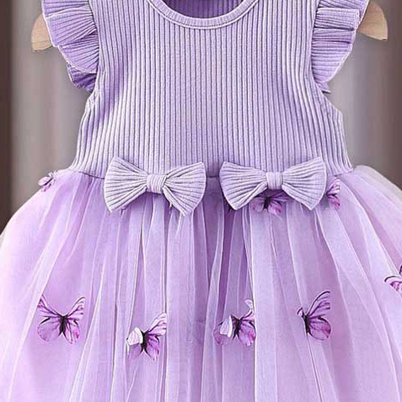 Girls Butterfly Applique Tulle Overlay Fit & Flare Dress Casual Dresses