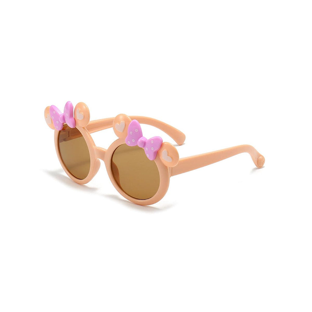 Girls Beige Stylish Round Shape Sunglasses With Bow Accessories Beige Onesize 