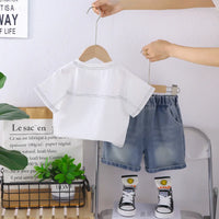 Boys White Graphic T-Shirt With Denim Shorts Sets Sets