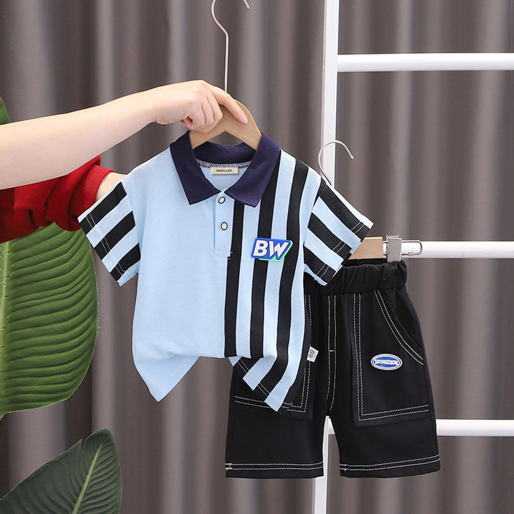 Boys Striped T-Shirt With Knitted Shorts
