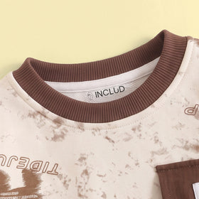 Boys Brown Typographic Sweatshirt & Cargo Pants Sets Sets