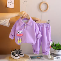 Girls Purple Solid Polo Neck Sweatshirt With Joggers Co-ord Set 2 pc. Sets Purple 1-2 Y