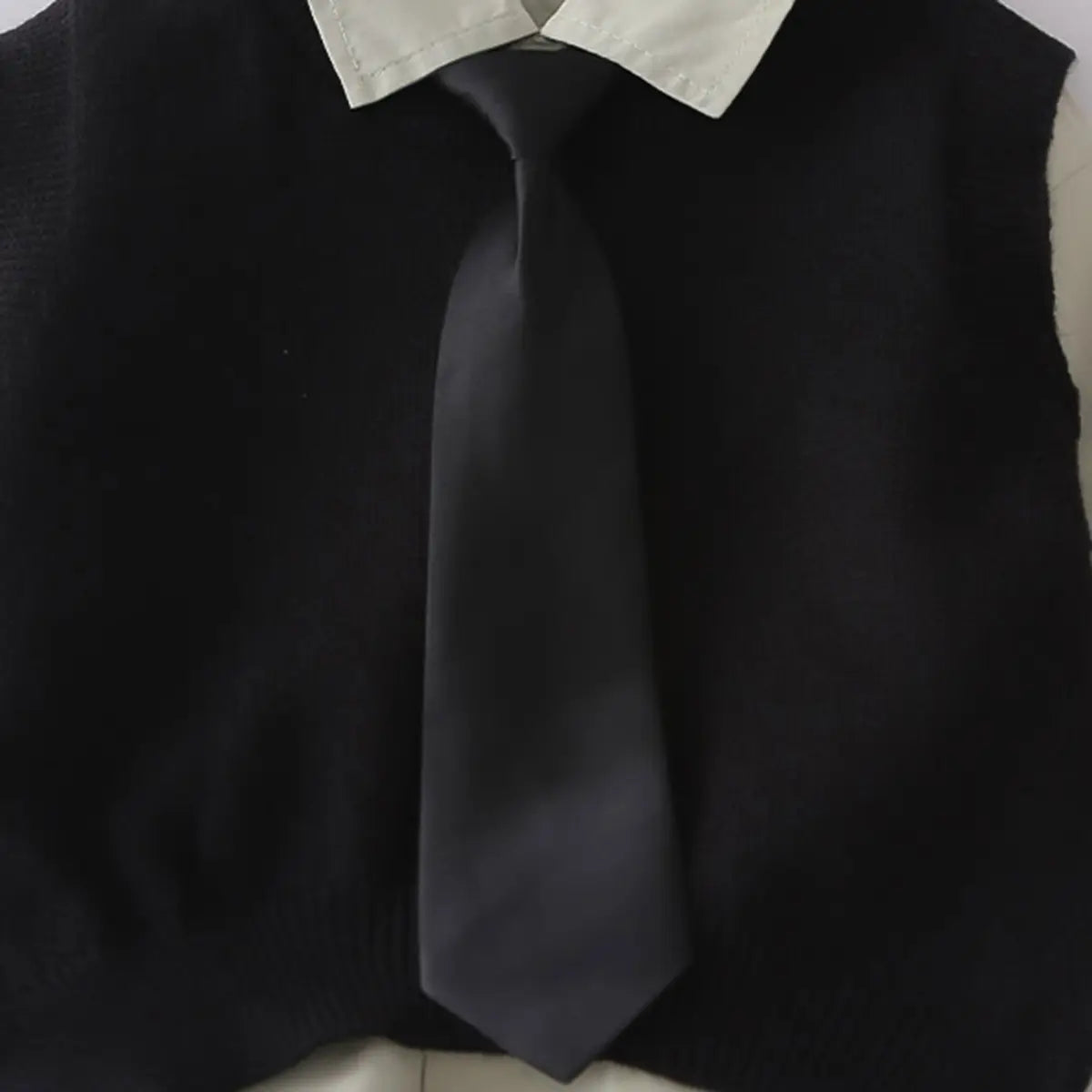 Boys Black Sweater Vest & Neck-Tie With Shirt & Cargo Jogger Sets Sets