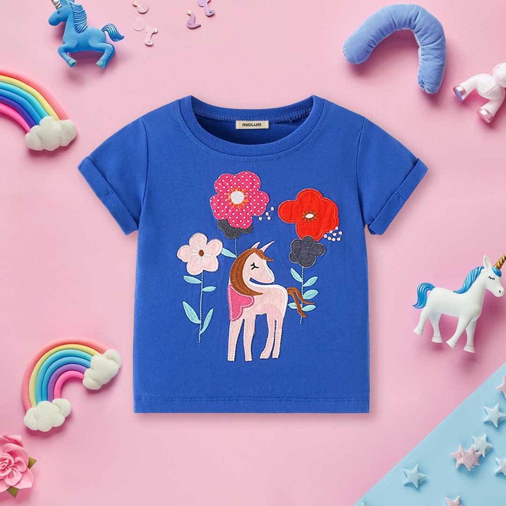 Girls Unicorn Print Short Sleeves T-shirt