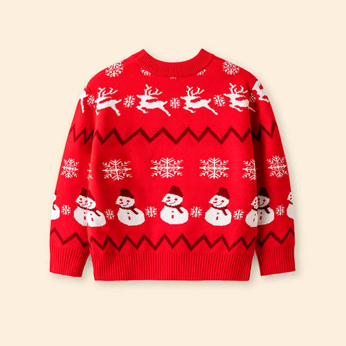 Girls Red Sweater With Self-Design Christmas Themed Patterns Sweaters & Cardigans