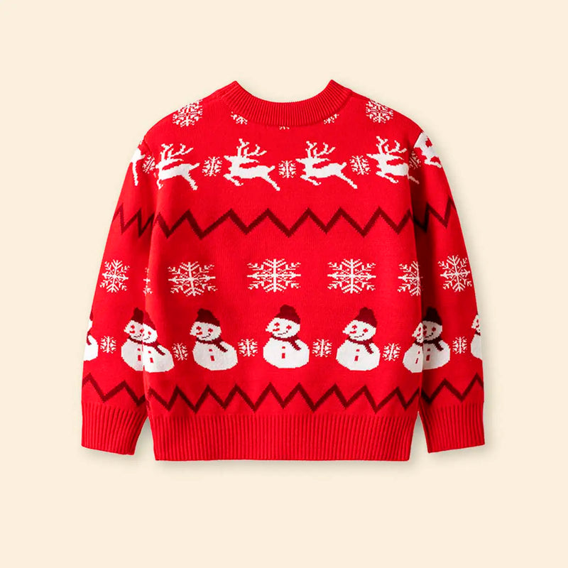 Girls Red Sweater With Self-Design Christmas Themed Patterns Sweaters & Cardigans