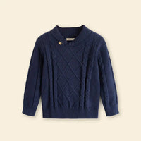 Boys Navy Blue Self-Design Cable-Knit Sweater Sweaters & Cardigans