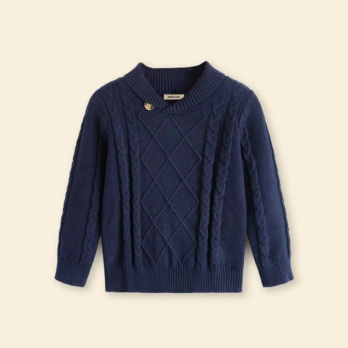 Boys Navy Blue Self-Design Cable-Knit Sweater Sweaters & Cardigans