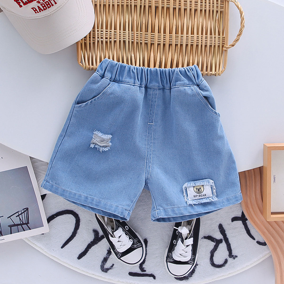Boys Brown Teddy Patch Short Sleeves T-Shirt With Denim Shorts set 2 pc. Sets