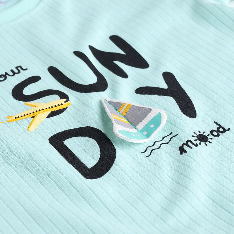 Boys Green Typography Printed T-Shirt With Cargo Shorts Sets Sets