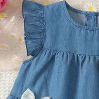 Girls Blue Flutter Sleeves Tiered A-line Dress With Bow Details Casual Dresses