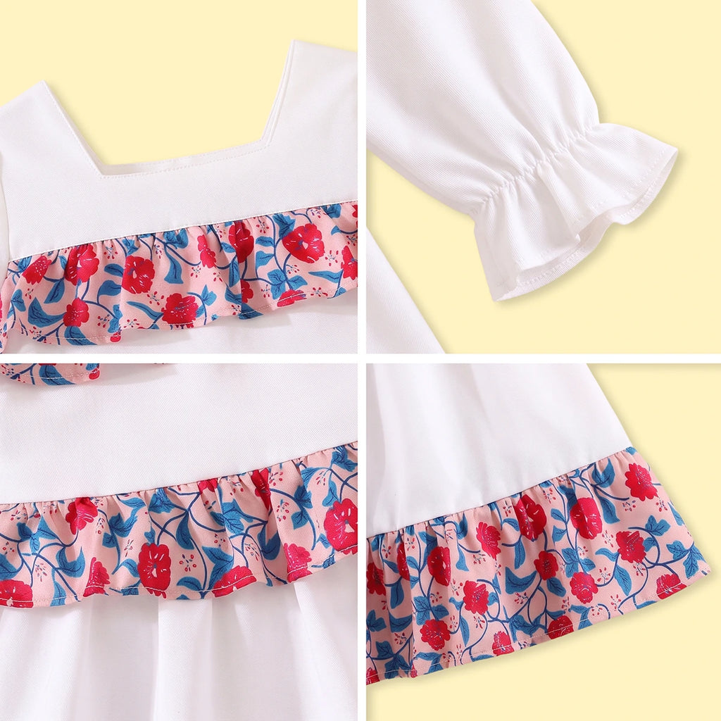Girls White Long Sleeve Fit & Flare Dress Casual Dresses