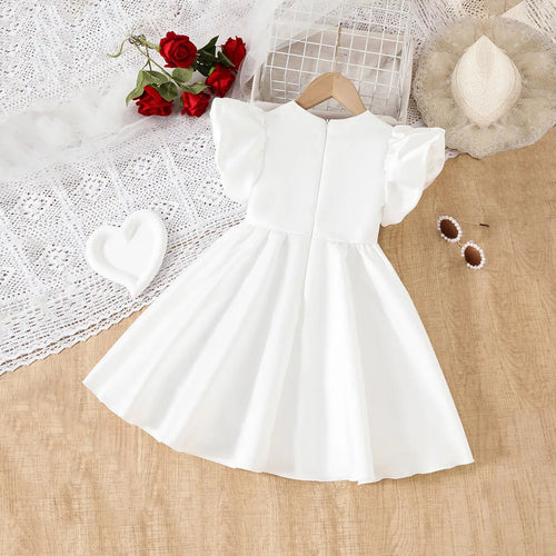 Girls White 3D Flower Applique Fit & Flare Party Wear Dress Party Dresses