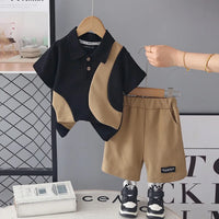 Boys Brown Colourblocked Polo T-Shirt With Shorts Sets Sets Brown 1-2 Y