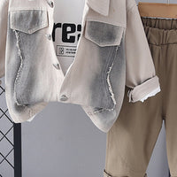 Boys Beige Solid Shacket With Printed T-Shirt & Pants Set Sets