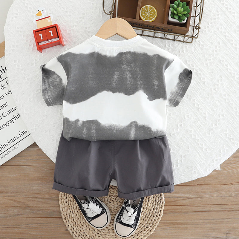 Boys Grey Printed T-shirt with Flap Pocket & Shorts Set 2 pc. Sets