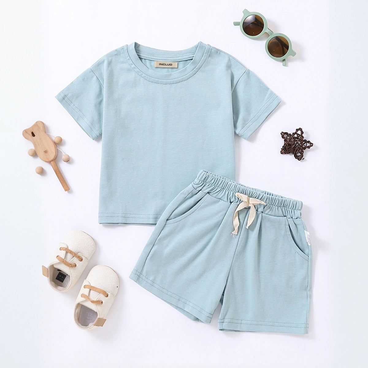 Boys Light Blue Short Sleeves T-Shirt With Shorts Co-ord Sets Sets Light Blue 1-2 Y