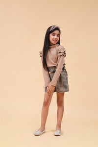Girls Long Sleeve High Neck Top With Houndstooth Shorts Set 2 pc. Sets