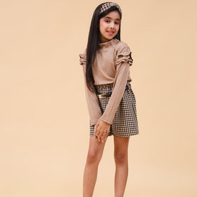 Girls Long Sleeve High Neck Top With Houndstooth Shorts Set 2 pc. Sets