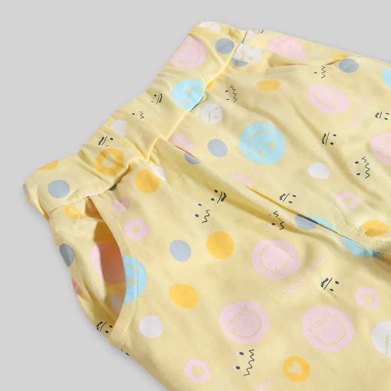 Girls Yellow Allover Smiley Printed Crop Top With Pants Co-ord Sets Sets