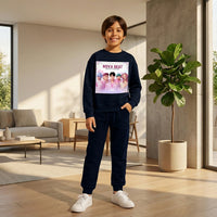 Boys Navy Blue Nova-Beat Graphics Sweatshirt With Jogger Co-ord Sets Sets Navy Blue 6-7 Y
